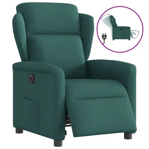 vidaXL Fotoliu rabatabil electric, verde închis, material textil