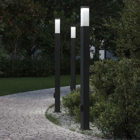 vidaXL Stâlpi iluminatori cu priză, 3 buc., 110 cm, negru, IP44