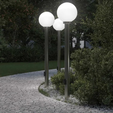 vidaXL Stâlpi iluminatori cu priză, 3 buc., 120 cm, oțel inoxidabil, IP44