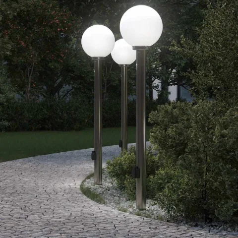 vidaXL Stâlpi iluminatori cu senzor și priză, 3 buc., 120 cm, oțel inoxidabil, IP44