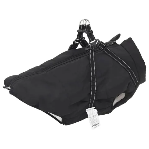vidaXL Haină câini cu ham impermeabilă reflectorizantă, negru, L48
