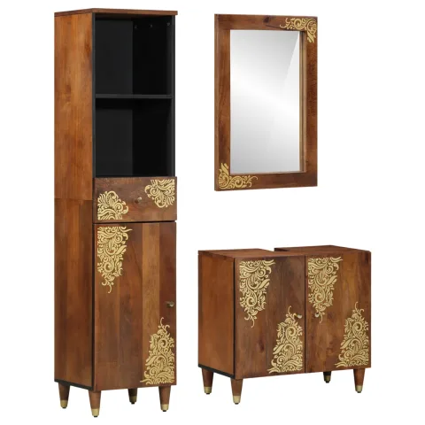 vidaXL Set dulap baie 3 buc. Maro miere Lemn de mango solid