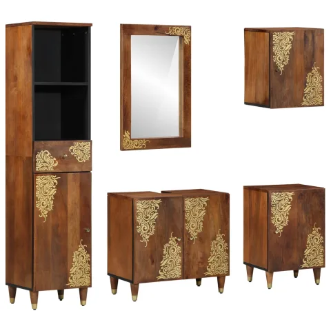 vidaXL Set dulap baie 5 buc. Maro miere 62 x 33 x 58 cm