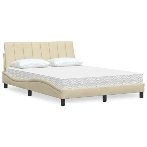 vidaXL Pat cu saltea, Hanko, crem, 120x200 cm, textil