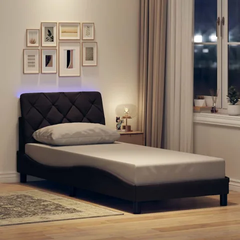vidaXL Cadru de pat cu LED fără saltea, maro închis, 90x190 cm, material textil