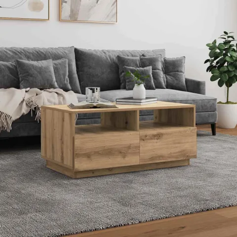 vidaXL Măsuță de cafea cu lumini LED, stejar artizanal, 90x49x40 cm