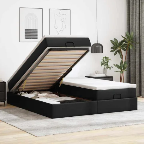 vidaXL Cadru de pat otoman saltele Negru 160x200cm piele artificială