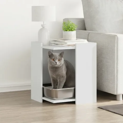 vidaXL Cutie pentru litieră pisici, alb, 42x42x51 cm, lemn prelucrat