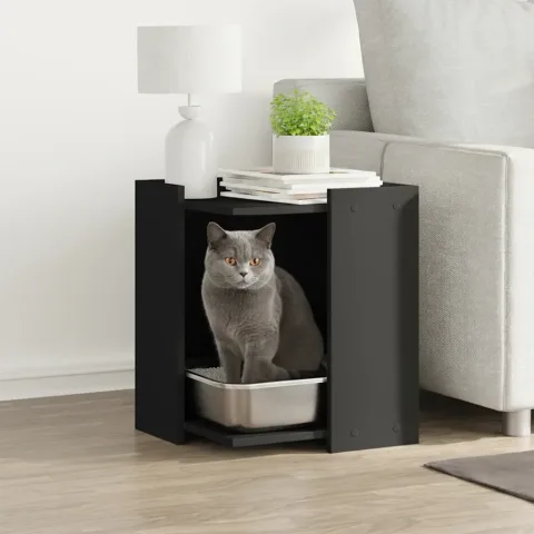 vidaXL Cutie litieră pisici negru 42x42x51 cm lemn prelucrat