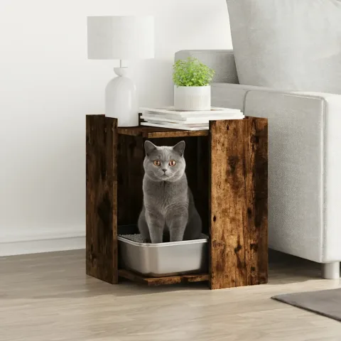 vidaXL Cutie litieră pisici stejar fumuriu 42x42x51 cm lemn prelucrat