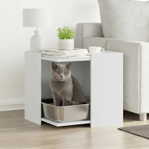 vidaXL Cutie pentru litieră pisici, alb, 53x53x51 cm, lemn prelucrat