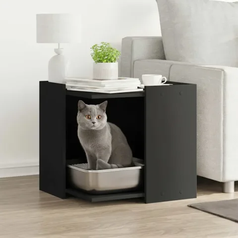 vidaXL Cutie litieră pisici negru 53x53x51 cm lemn prelucrat
