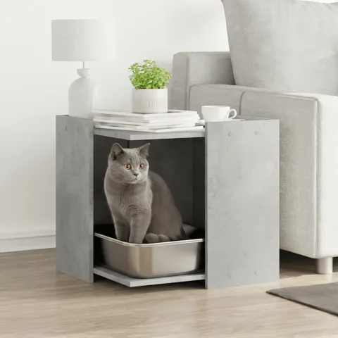vidaXL Cutie litieră pisici gri beton 53x53x51 cm lemn prelucrat