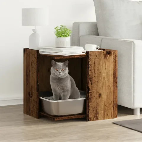 vidaXL Cutie litieră pisici lemn vechi 53x53x51 cm lemn prelucrat