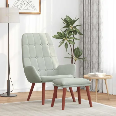 vidaXL Scaun de relaxare cu taburet, gri deschis, catifea