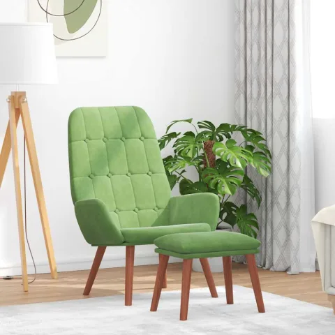 vidaXL Scaun de relaxare cu taburet, verde deschis, catifea