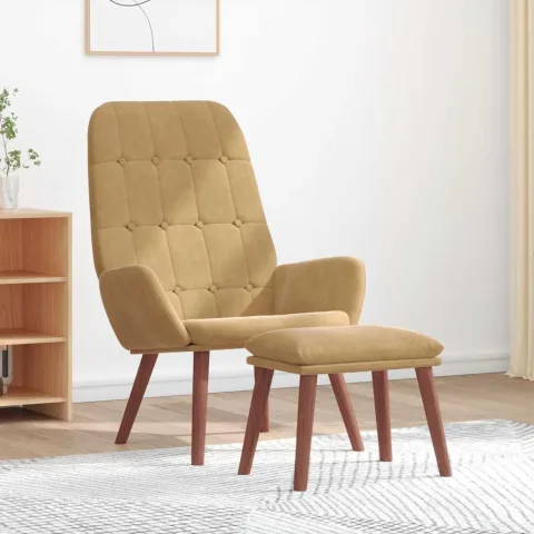 vidaXL Scaun de relaxare cu taburet, maro, catifea