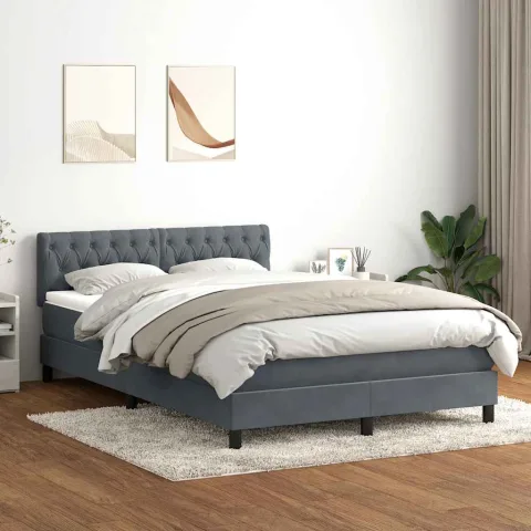vidaXL Pat cu arcuri cu saltea și LED, gri închis, 160x210 cm, catifea