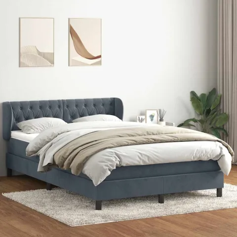 vidaXL Pat box spring cu saltea, gri închis, 160x210 cm, catifea