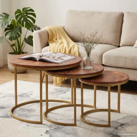 vidaXL Mese de Cafea Nesting 3 buc. Maro miere 60 x 60 x 45 cm