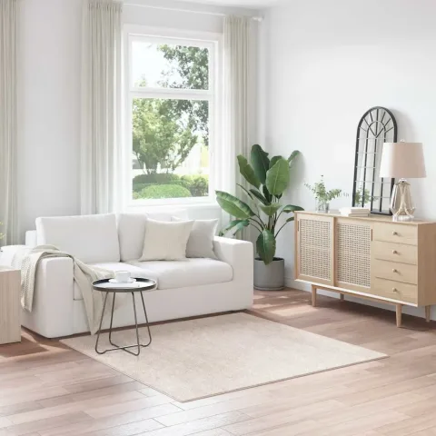 vidaXL Covor Shaggy Antiderapant Crem 160 x 160 cm PP