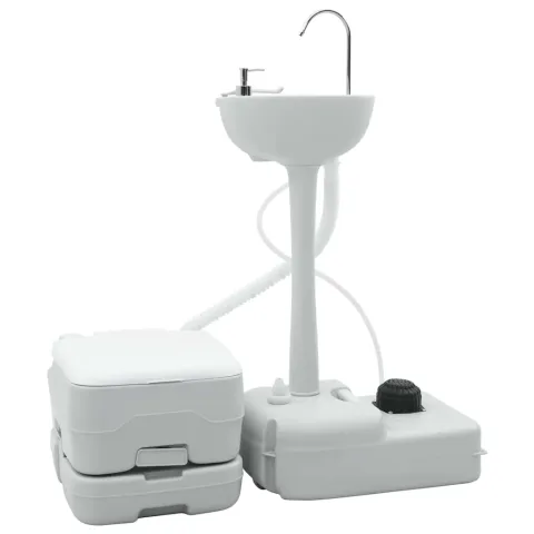 vidaXL Set de Toaletă pentru Camping 2 buc. Gri și alb