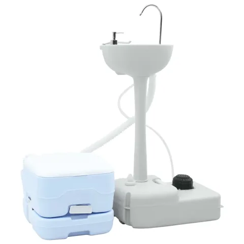 vidaXL Set de Toaletă pentru Camping 2 buc. Albastru și Alb
