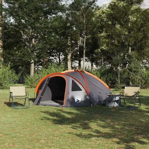 vidaXL Cort cu dome 4 persoană Gri și Portocalie tafta