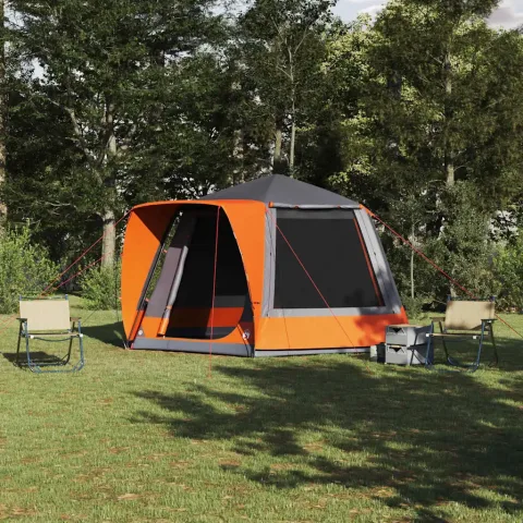 vidaXL Cort de Camping Gri și portocaliu 420 x 420 x 227 cm Poliester