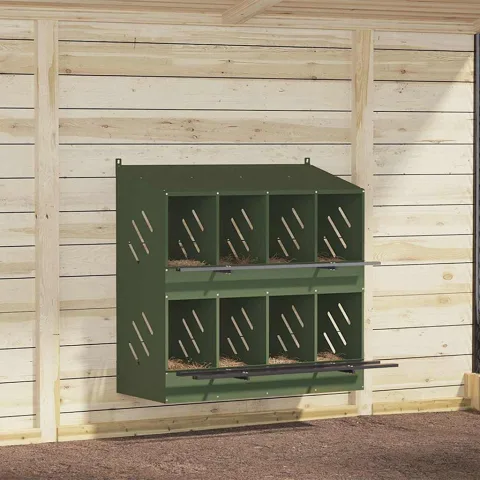 vidaXL Cuibă pentru pui cu 8 compartimente, metal verde măsline