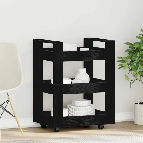 vidaXL Troler de Bucătărie Stejar Negru 60 x 45 x 80 cm Lemn prelucrat