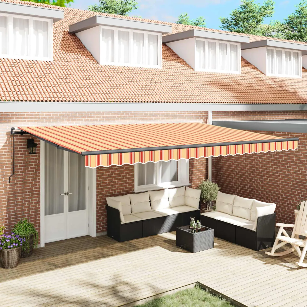 vidaXL Copertină retractabilă Galben și portocalie 500 × 350 cm
