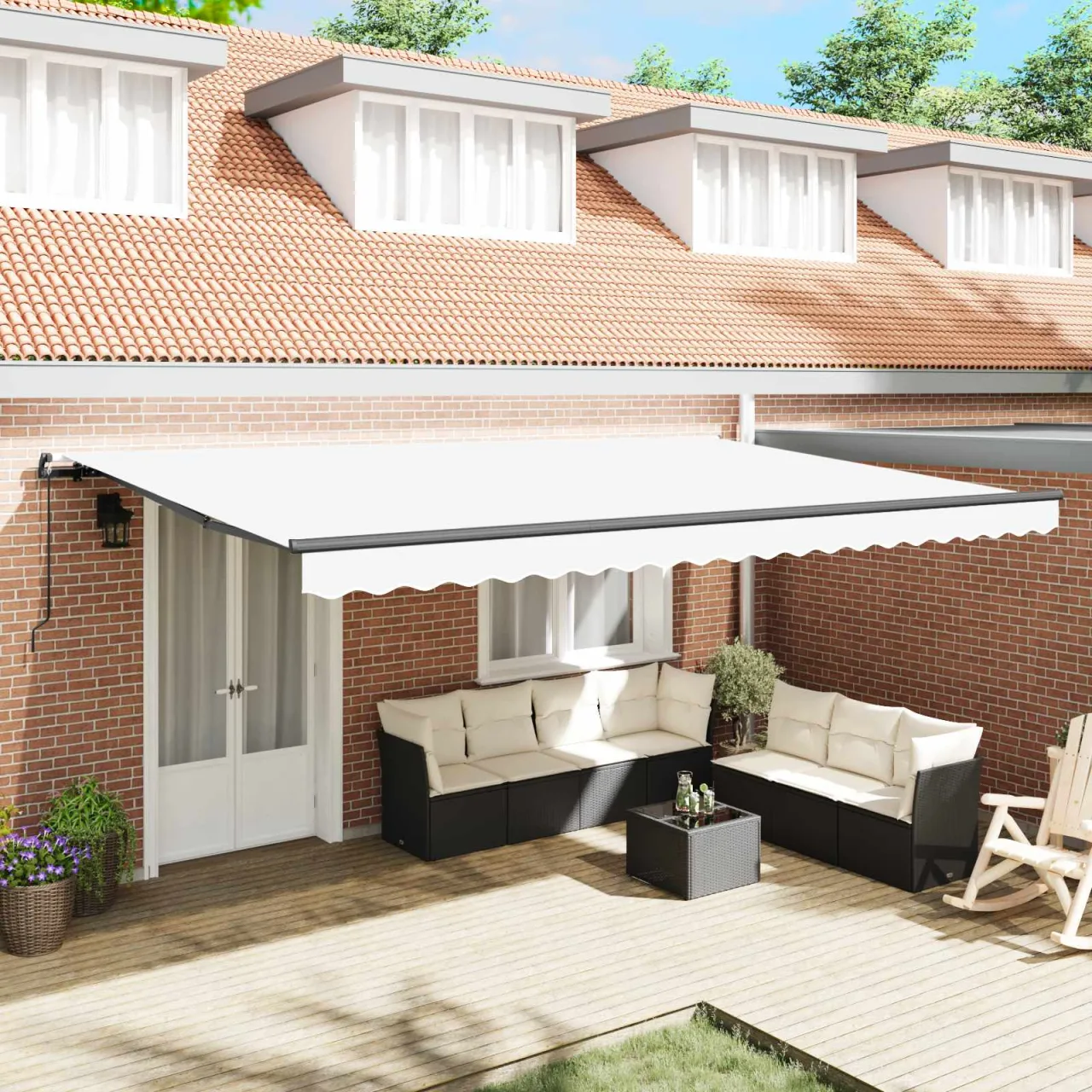 vidaXL Copertină retractabilă Alb 500 × 350 cm Poliester și Aluminiu