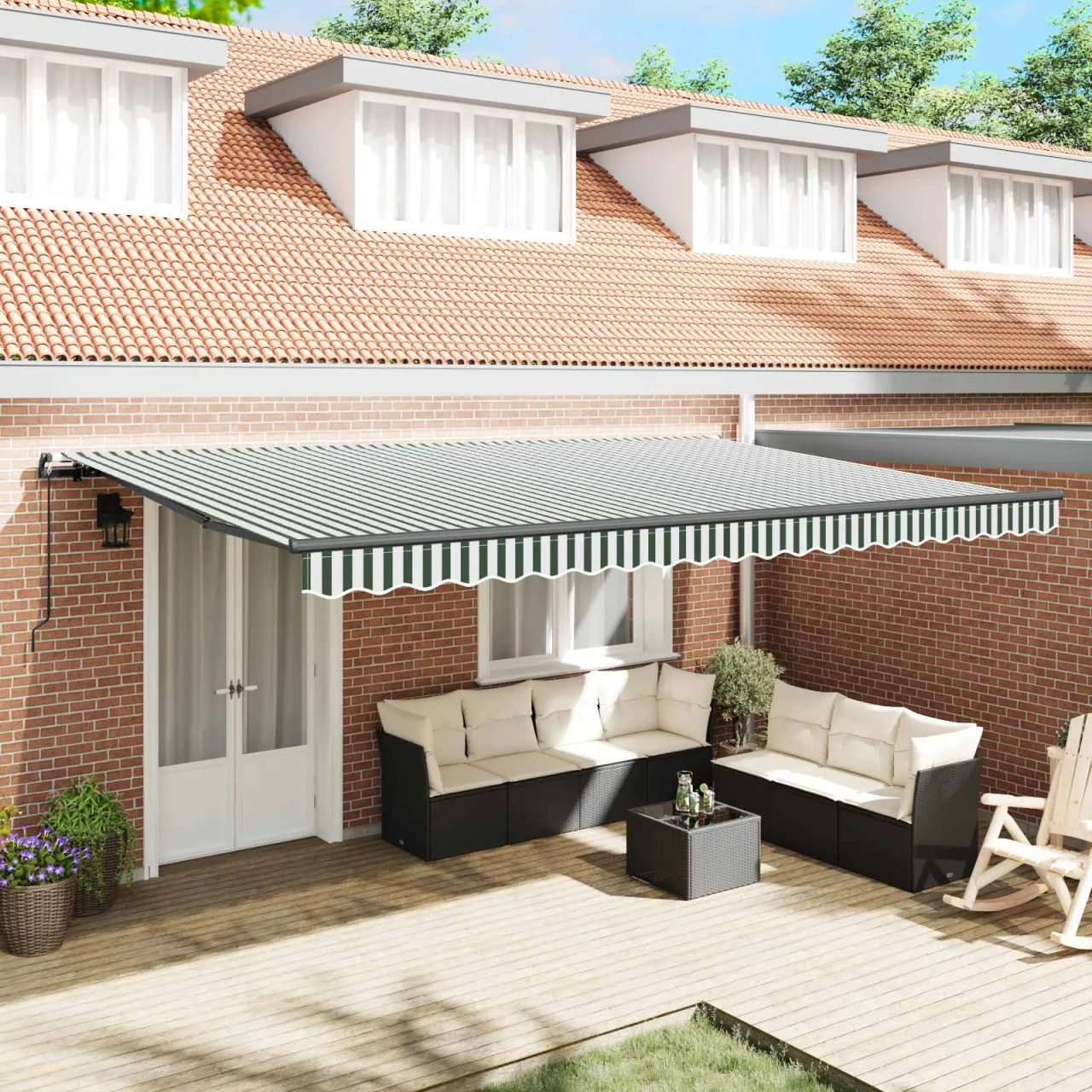 vidaXL Copertină retractabilă Verde și alb 500 × 350 cm