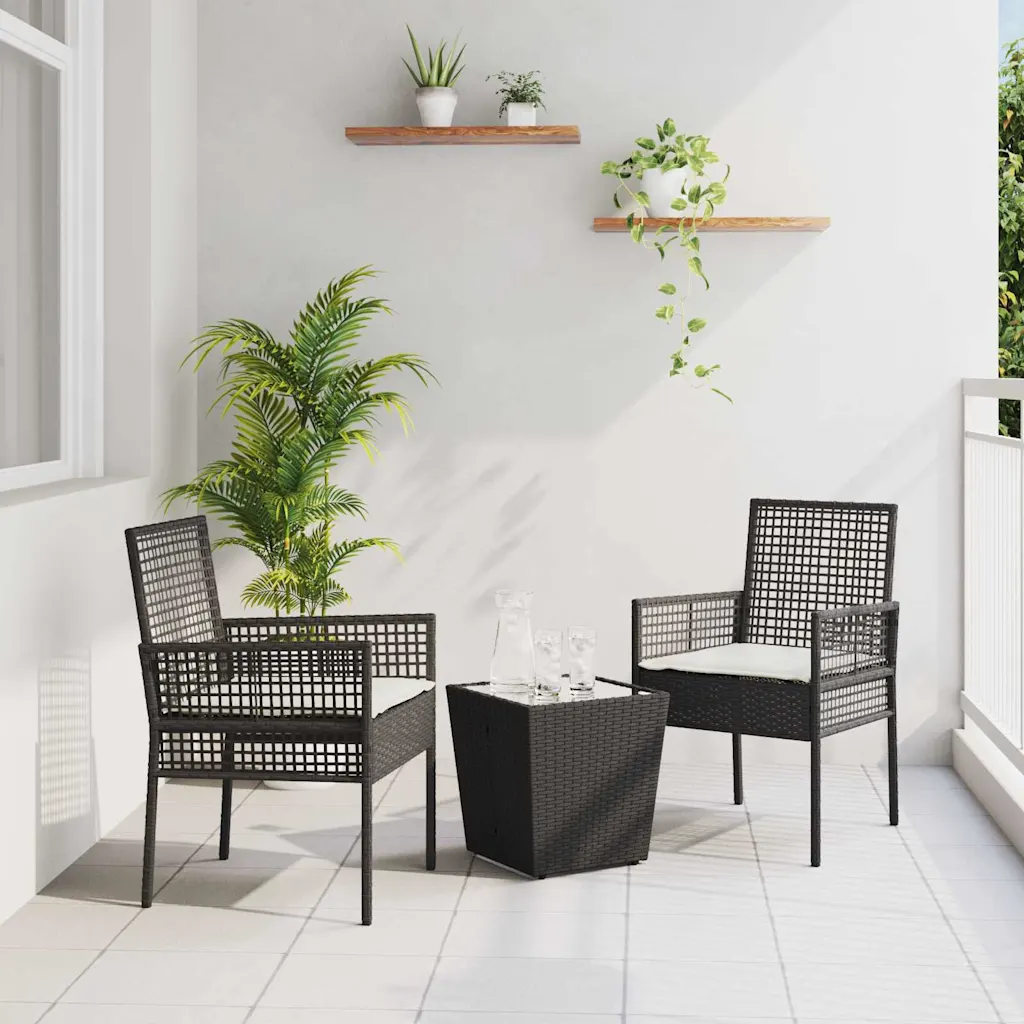 vidaXL Set Bistro de Grădină 3 buc. Negru poliratan