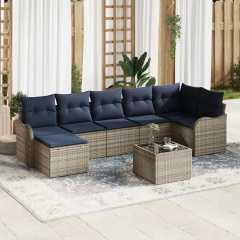 vidaXL Set de canapele pentru grădină cu pernă 8 pcs Gri Rattan poli