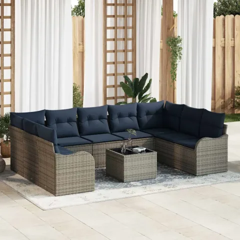 vidaXL Set de canapele pentru grădină 10 buc. Gri poliratan