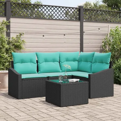 vidaXL Set de canapea 5 buc. Negru poliratan