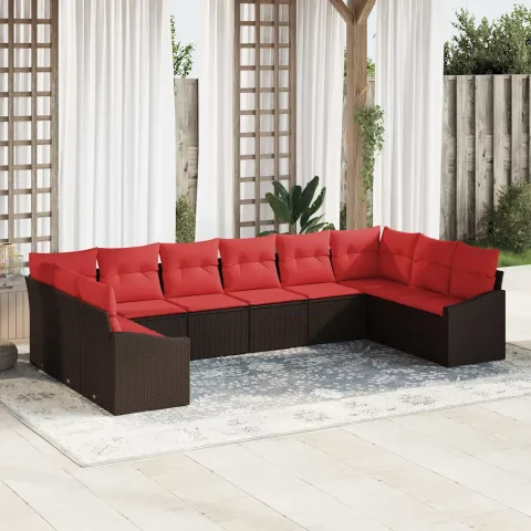 vidaXL Set de canapea 10 buc. Maro poliratan