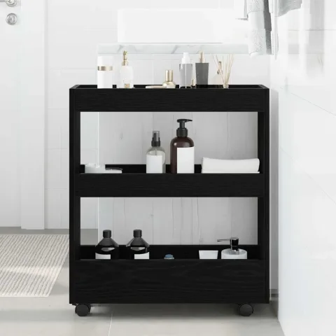 vidaXL Trolley pentru Depozitare Îngust Stejar Negru 60 x 18 x 70 cm