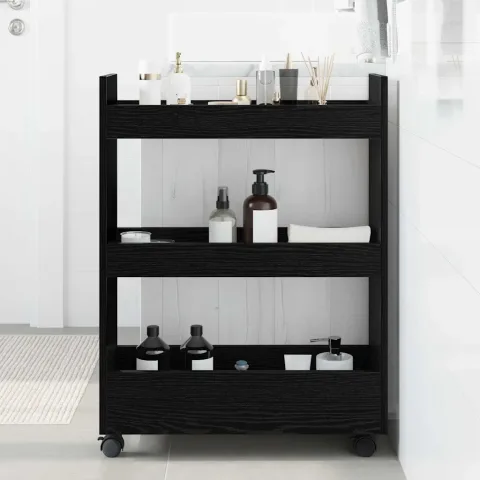 vidaXL Trolley pentru Depozitare Îngust Stejar Negru 60 x 22 x 80 cm
