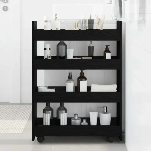 vidaXL Trolley pentru Depozitare Îngust Stejar Negru 60 x 20 x 82 cm
