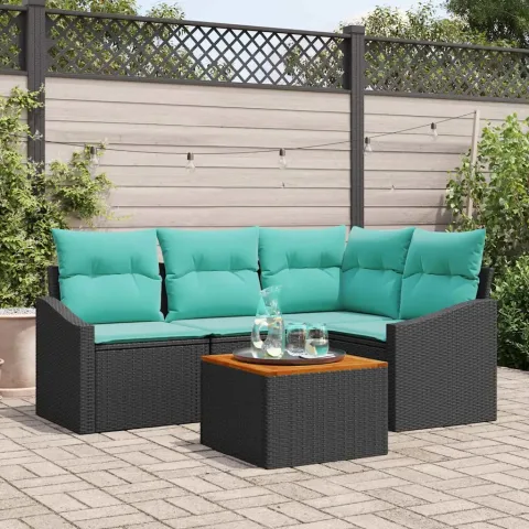 vidaXL Set de canapele pentru grădină 5 buc. Negru poliratan