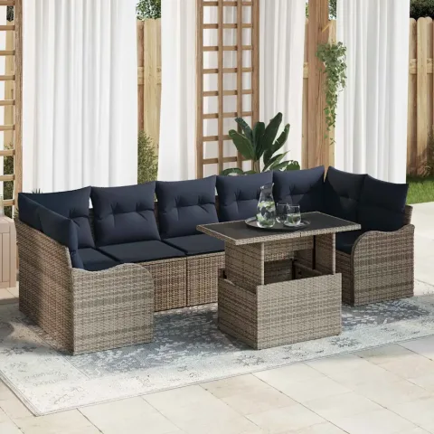 vidaXL Set de canapele pentru grădină 8 buc. Gri și bleumarin