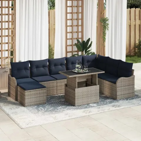 vidaXL Set de canapele pentru grădină 9 buc. Gri Rattan poli