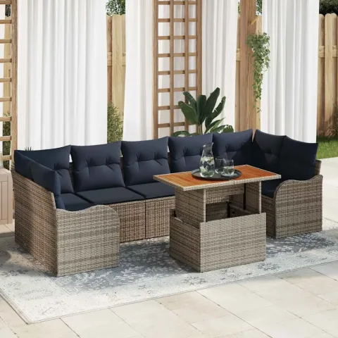 vidaXL Set de canapele pentru grădină 8 buc. Gri și albastru marin