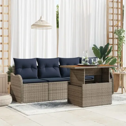 vidaXL Set de canapele pentru grădină 5 buc. gri și bleumarin