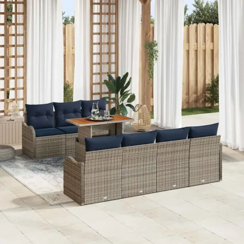 vidaXL Set de canapele pentru grădină 8 buc. gri și bleumarin