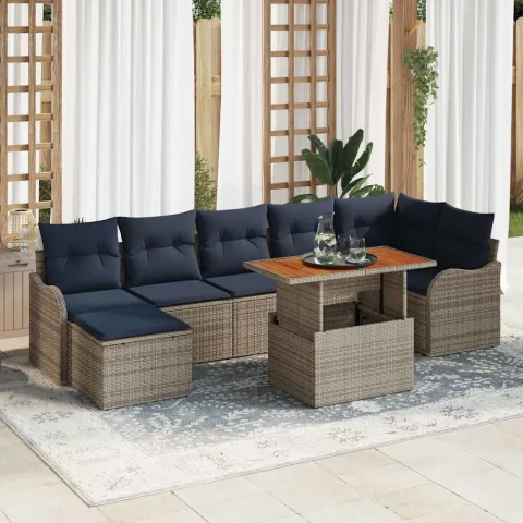 vidaXL Set de canapele pentru grădină 8 buc. gri și bleumarin