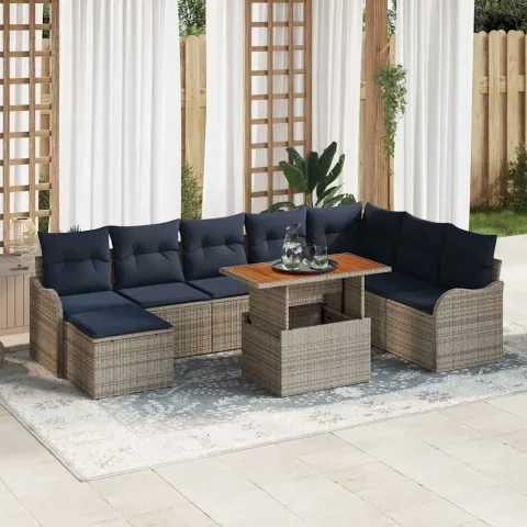 vidaXL Set de canapele pentru grădină 9 buc. gri și bleumarin